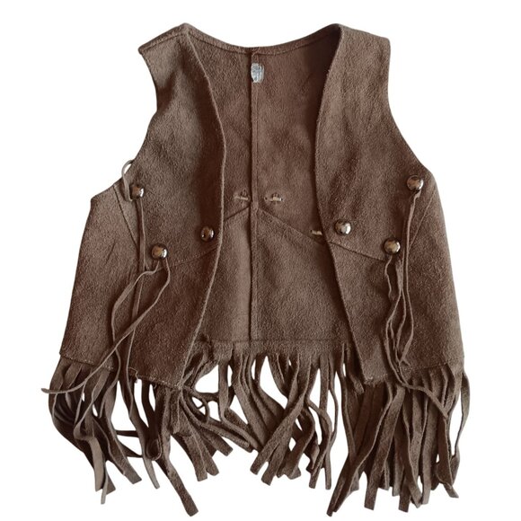 Vintage Kids 6 Hippy Vest 1970's Brown Suede Fringe Costume Biker Boys Girls